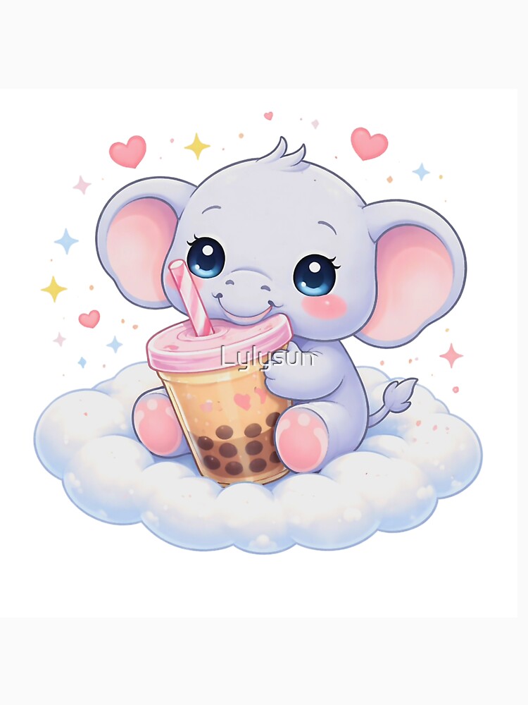 Kawaii elephant with Bubble Tea -Cute Anime Style. by Lylysun