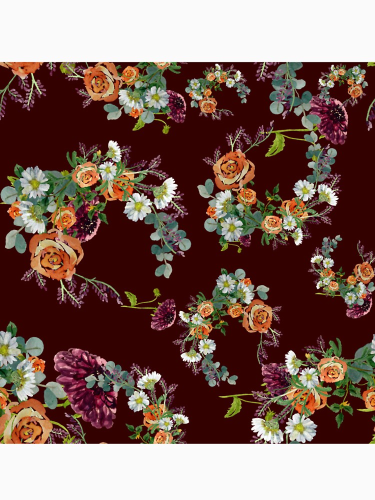 Dahlia red rose daisy pattern watercolor red by Yana Mustafina | Boho Soulful Designs