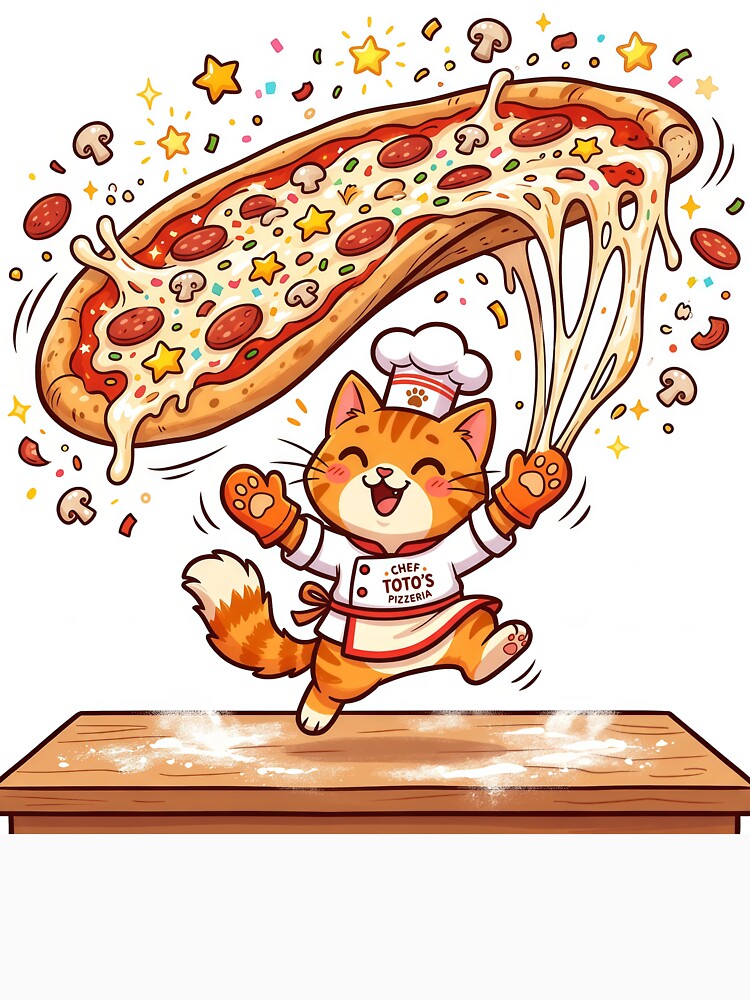 Kawaii Cat Pizza Chef – Cute Pizza Lover Kitty Tossing Giant Pizza by Furfolkz