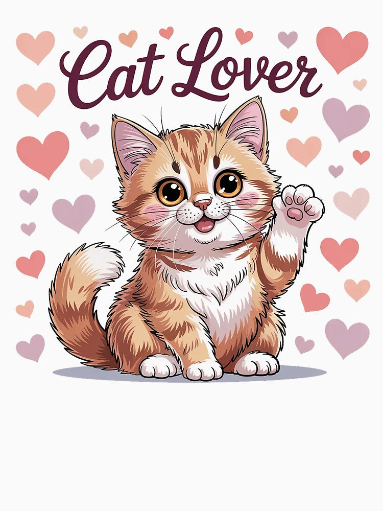 Cute Cat Lover Design – Adorable Kitten with Hearts Pet Lover Gift by Cool-cat-art
