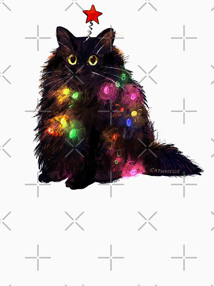 12 Day of Catmas Day 1: Christmas Lights Black Cat by emwheezie