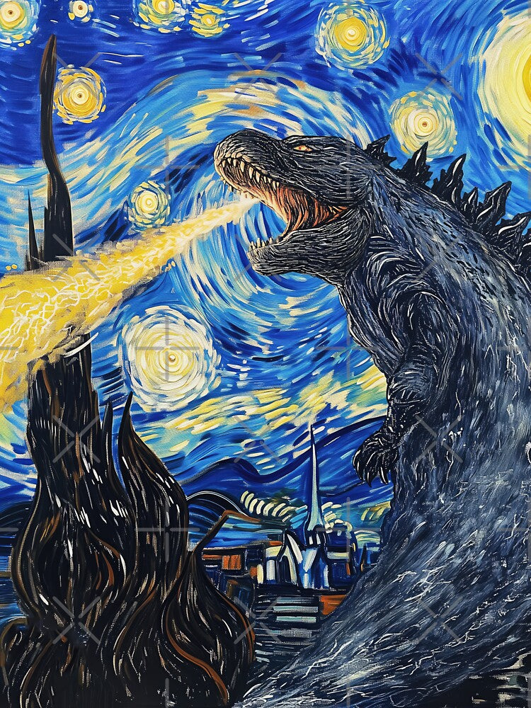 Vincent Van Gojira, Vincent Van Goghzilla, Godzilla Destroying The Starry Night by PrintShangri-La