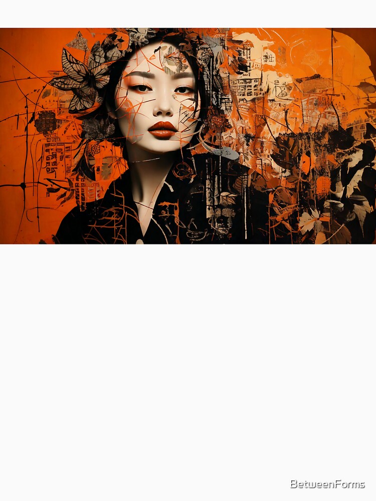 Grunge Asian Woman Portrait Orange Black by BetweenForms
