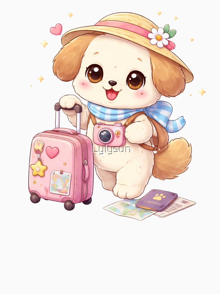 Kawaii Puppy Travel Adventure - Cute Pastel Dog with Suitcase. by Lylysun
