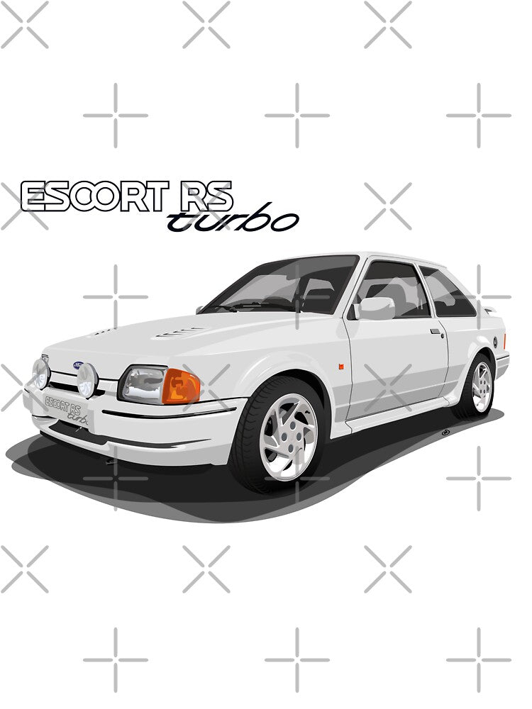 Ford Escort RS Turbo Vector Drawing - White by Steve Kidd Art