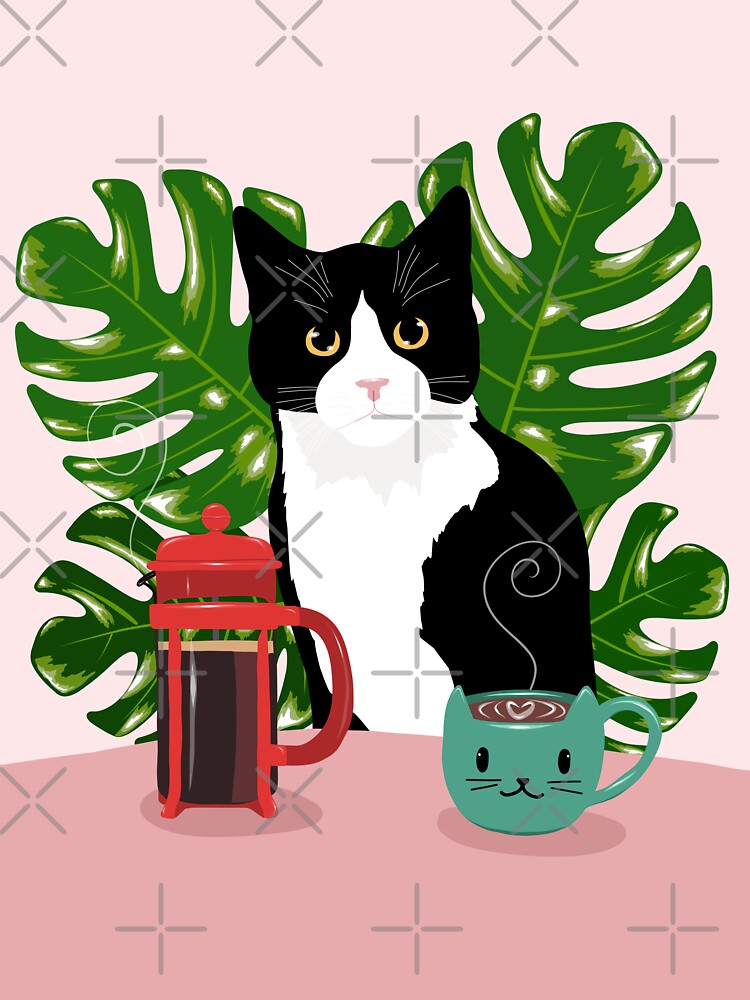 Tuxie Cat and Coffee by KilkennyCat Art
