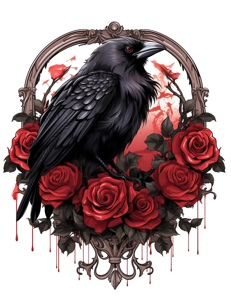 Goth Raven Surrounded by Roses by lortilo