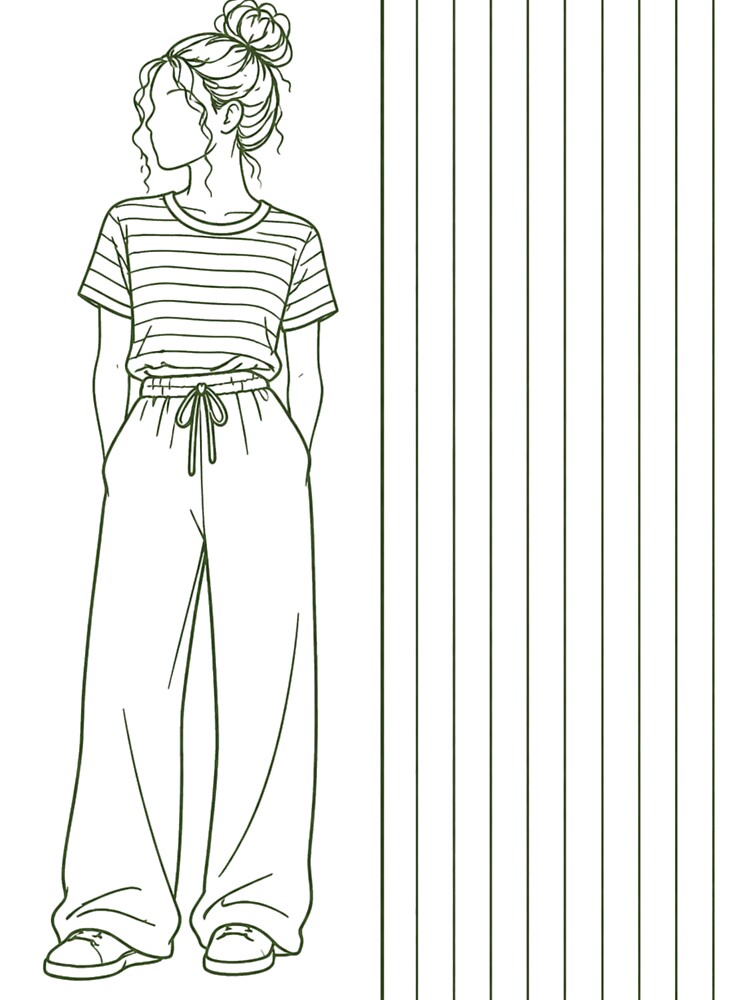Minimalist Woman Line Art in Stripe Tee by SketchDreamer17