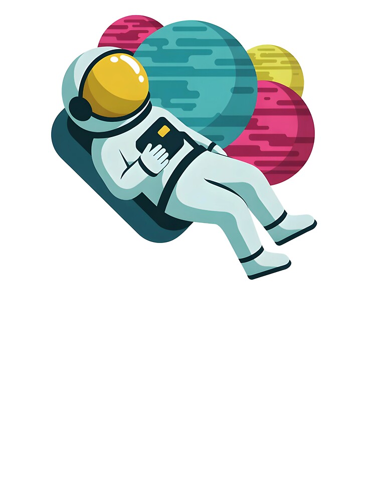 Floating Astronaut in Space – Colorful Planets Cosmic Illustration by PalmixArt
