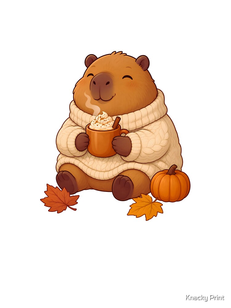 Cozy Capybara in Sweater - Sweater Weather Hygge Fall Vibes Art by Knacky Print