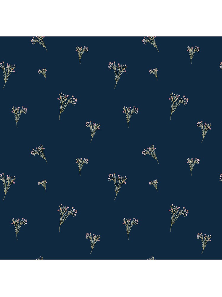 Branch pink flower floral pattern watercolor blue by Yana Mustafina | Boho Soulful Designs