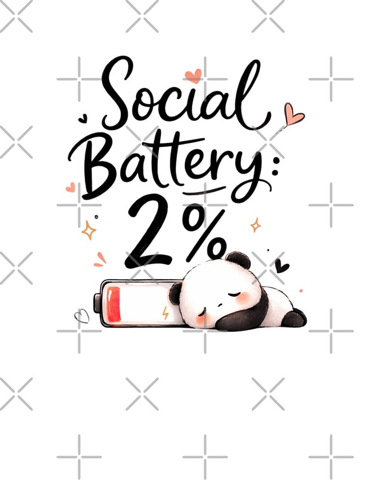 Cute Social Battery 2% Panda – Introvert Low Energy Funny Design by Sanika arts