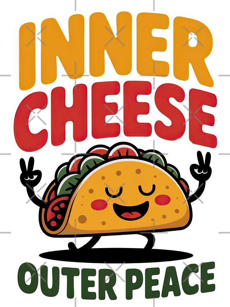 Funny Taco Cartoon Illustration – Inner Cheese Outer Peace – Cute Food Pun with Meditation Humor by C-Kav