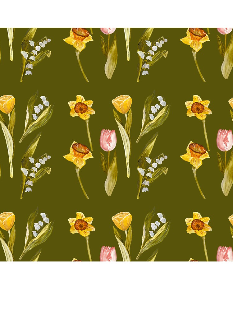 Daffodil tulip snowdrop Easter a seamless pattern green by Yana Mustafina | Boho Soulful Designs