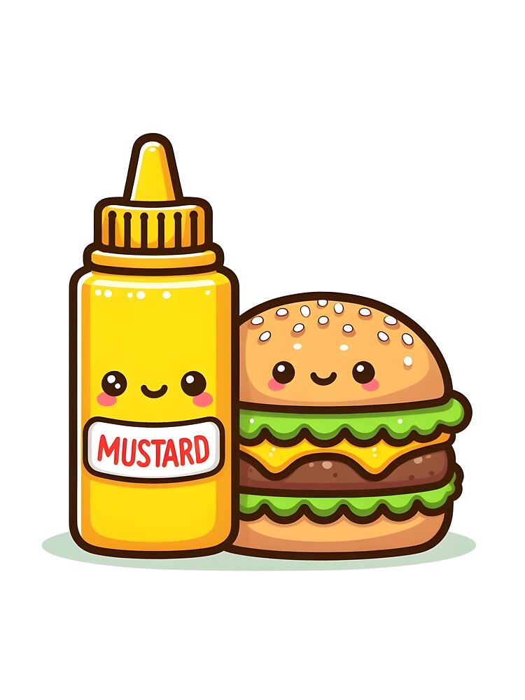 Kawaii Burger Sitting Beside Mustard Bottle by CanvasCutie