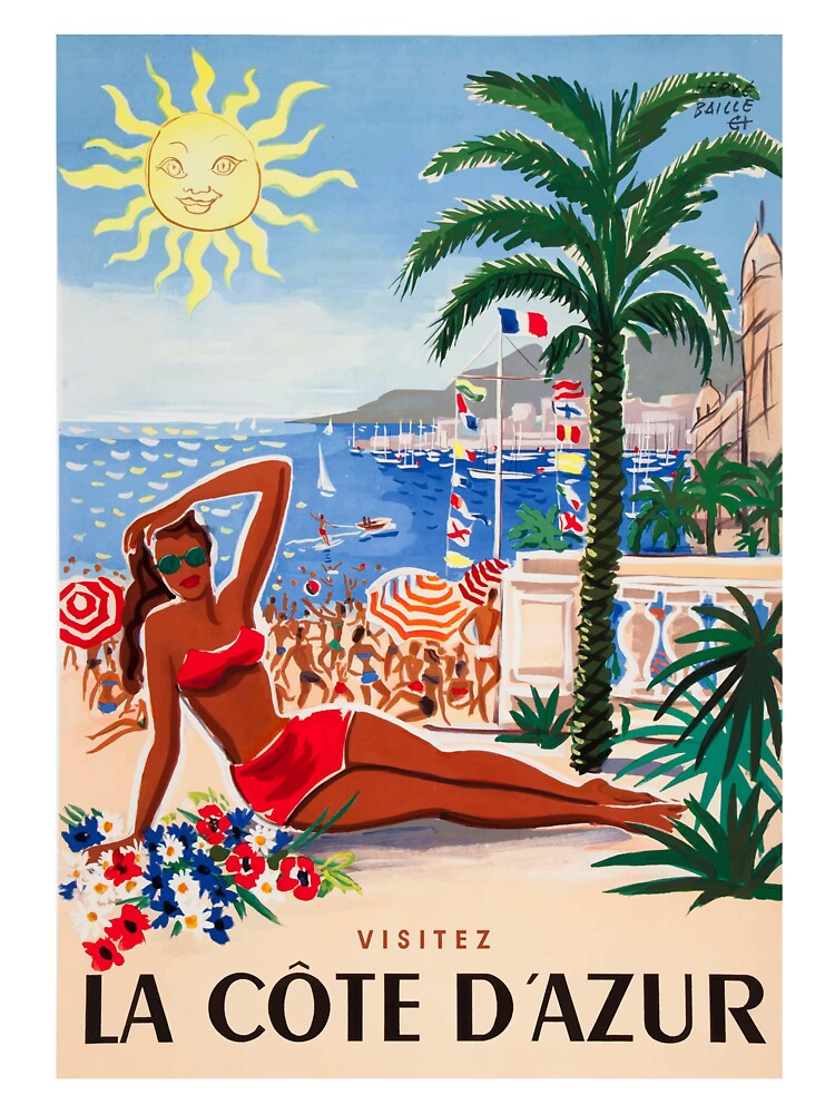 1955 France Visit La Cote D'Azur Travel Poster by retrographics
