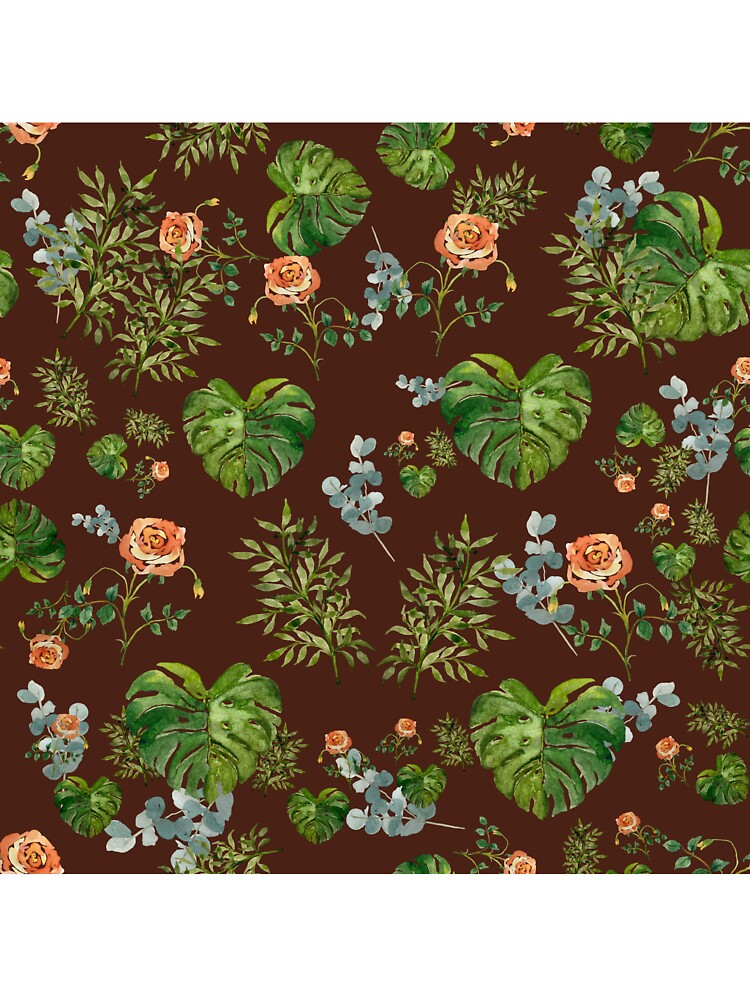 Rose flower palm leaf branch pattern watercolor brown by Yana Mustafina | Boho Soulful Designs