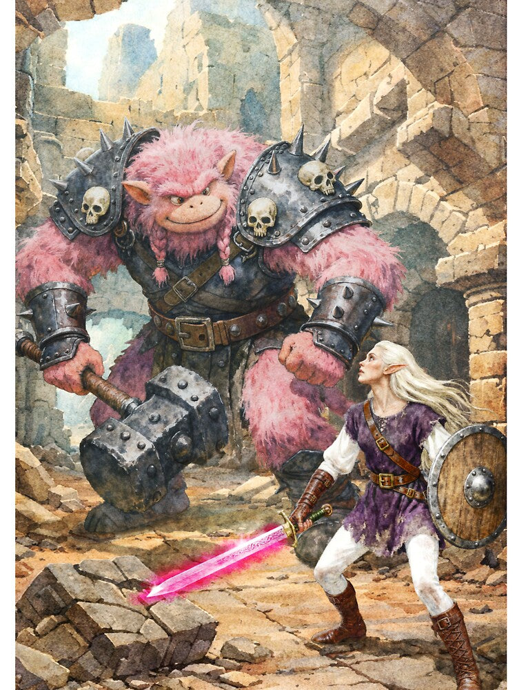 Elf warrior facing the dungeon beast by alvarlunafae