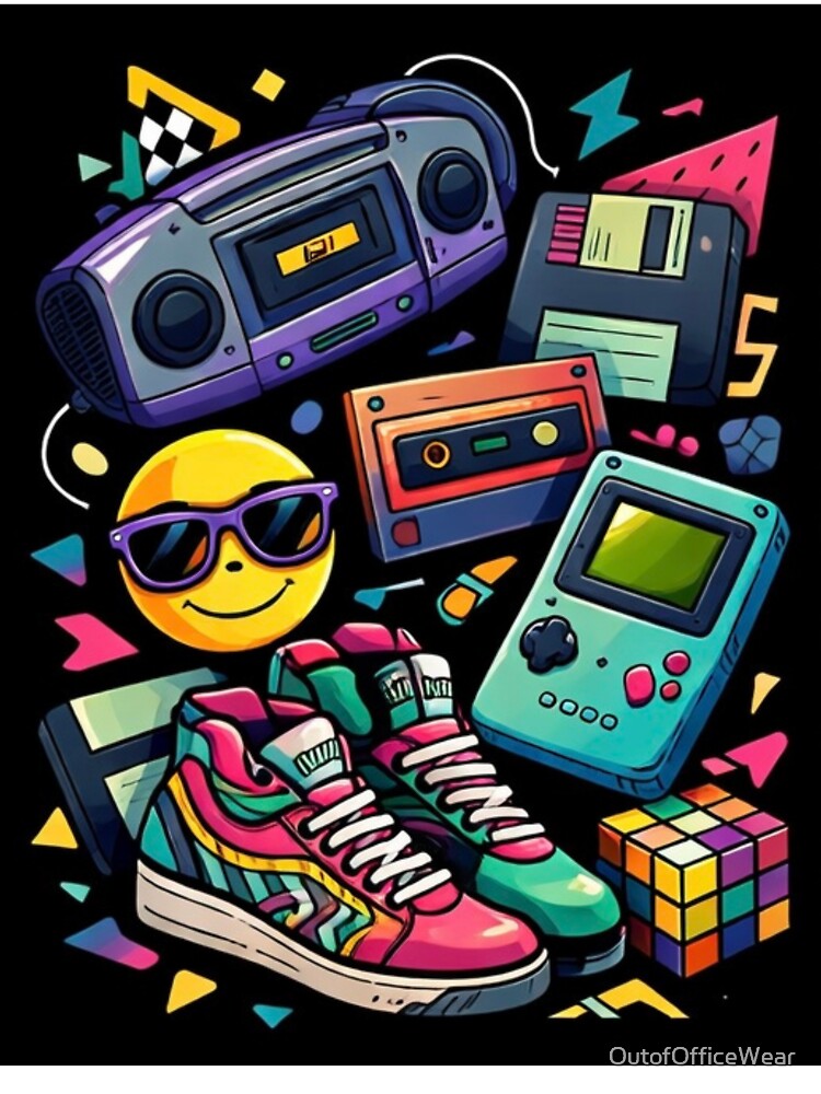 90s Aesthetic Retro Essentials – Nostalgic 90s Kid Gaming & Boombox Illustration by OutofOfficeWear