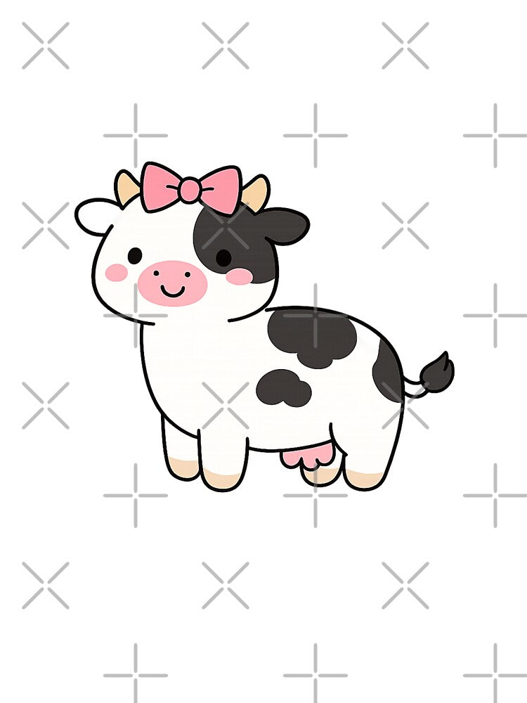 Adorable Kawaii Cow with Bow – Cute Minimalist Illustration by HeyHas