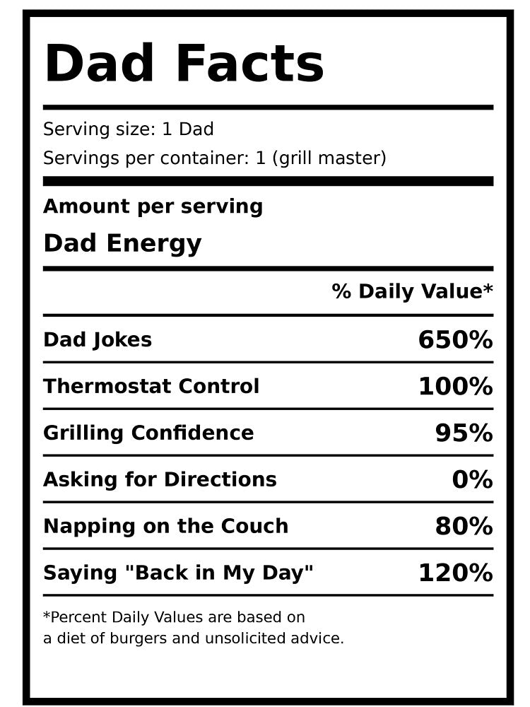 Dad Facts Funny Dad Nutrition Label T-Shirt by TeeheesAndCo