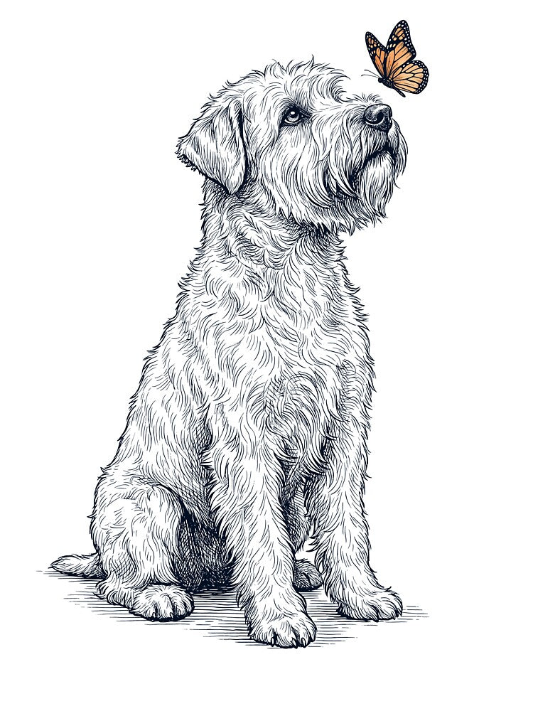 Vintage Soft Coated Wheaten Terrier with Butterfly Dog Lover by DoodleTortle