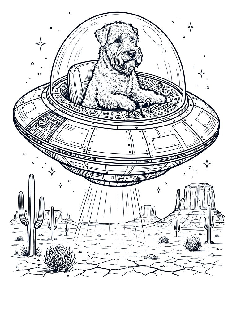 Vintage Soft Coated Wheaten Terrier Riding UFO Dog Mom Dad Lover by DoodleTortle