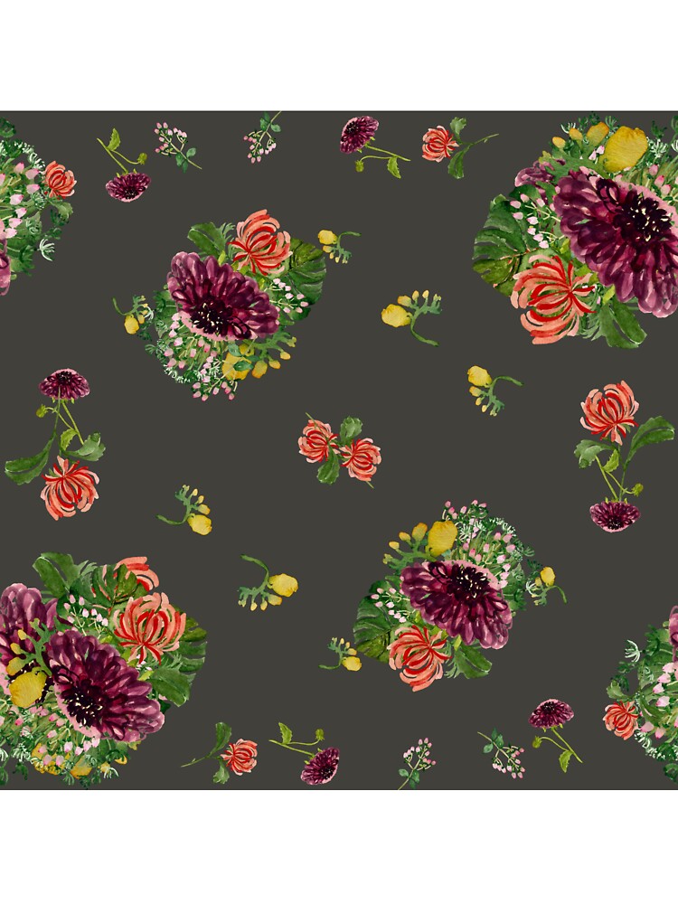 Dahlia palm flower pattern a watercolor grey by Yana Mustafina | Boho Soulful Designs