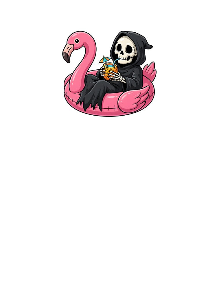 Cute Grim Reaper Relaxing in Flamingo Float by Kvarny