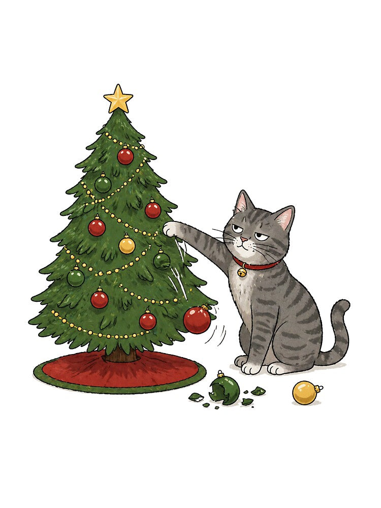 Funny Cat Christmas Shirt | Cat Knocking Ornaments Off Tree Tee by SleepyLlamaClothes
