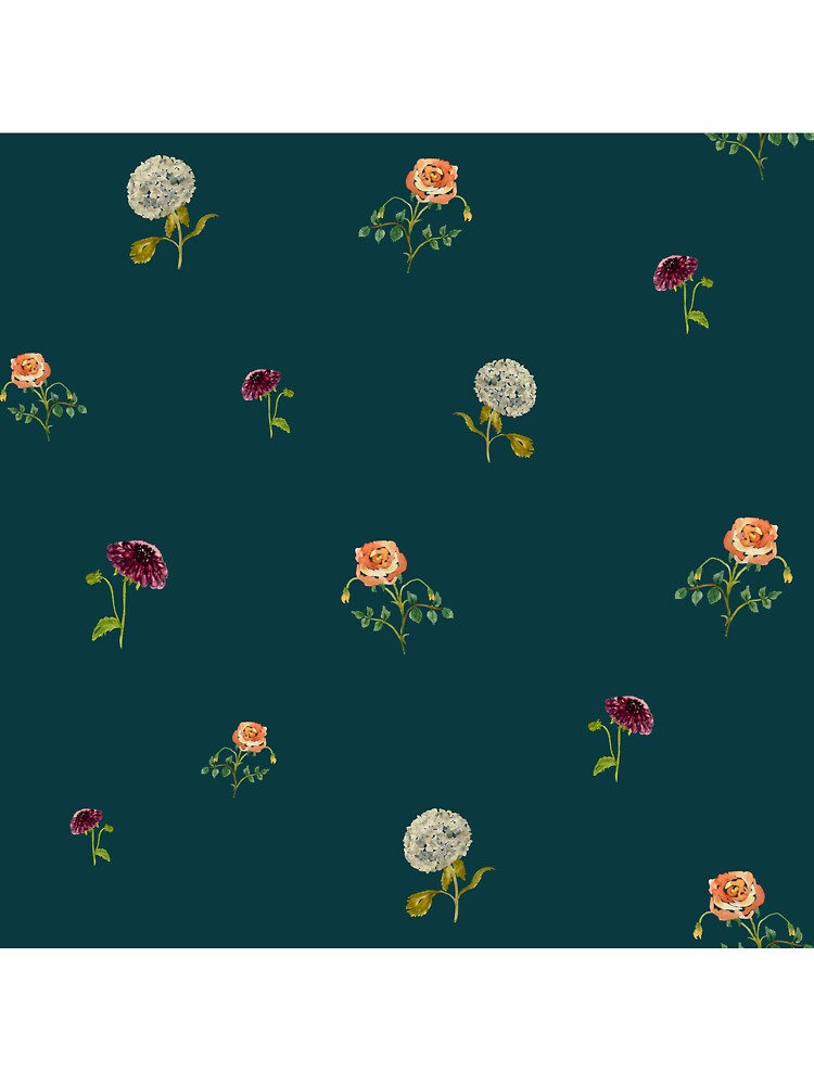 Dahlia hydrangea rose pattern cute a watercolor turquoise by Yana Mustafina | Boho Soulful Designs