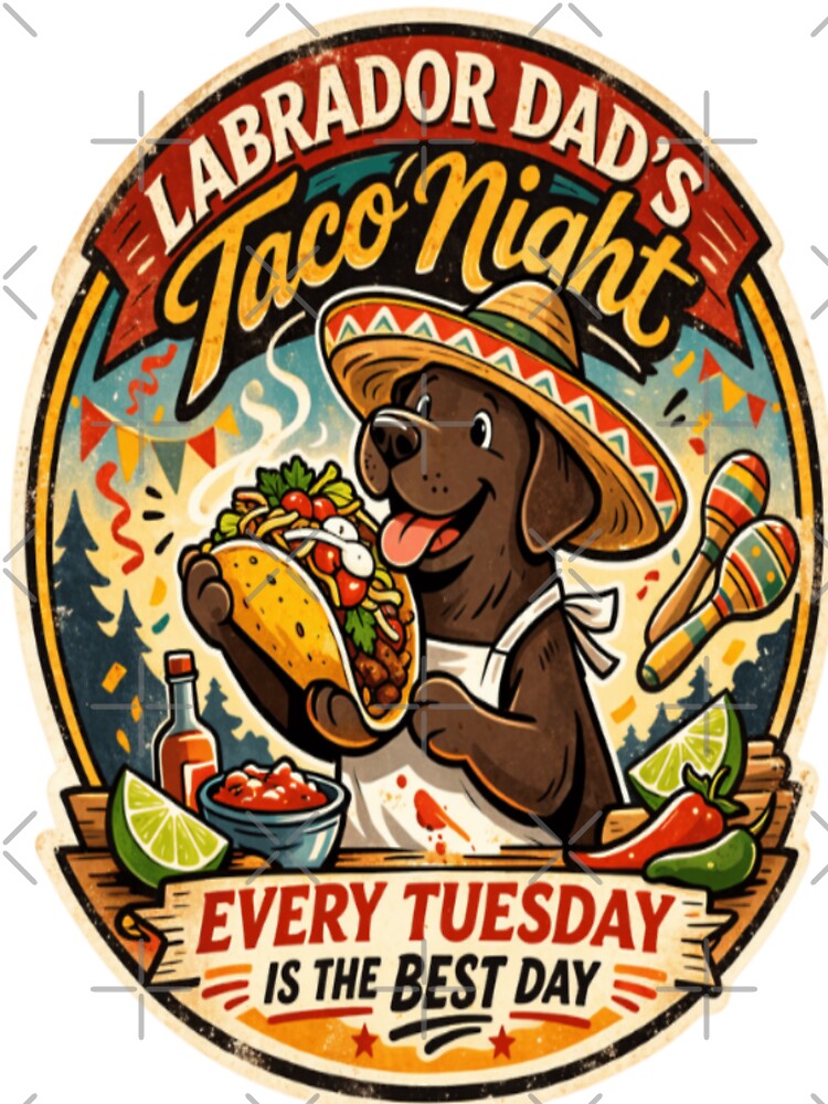 Labrador Dad's Taco Night | Chocolate Lab Sombrero Vintage Badge | Funny Dog Taco Lover Gift by PawPrintCustom