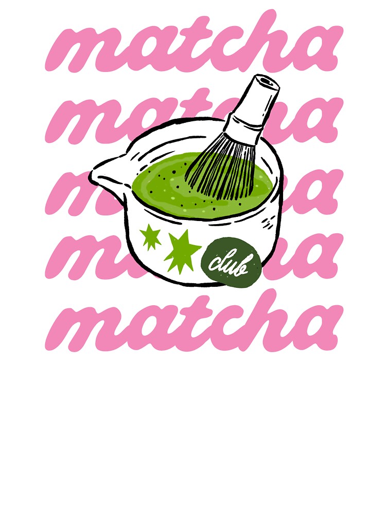 Retro Matcha Club Pink Typography Bowl And Whisk by krystalRomanart
