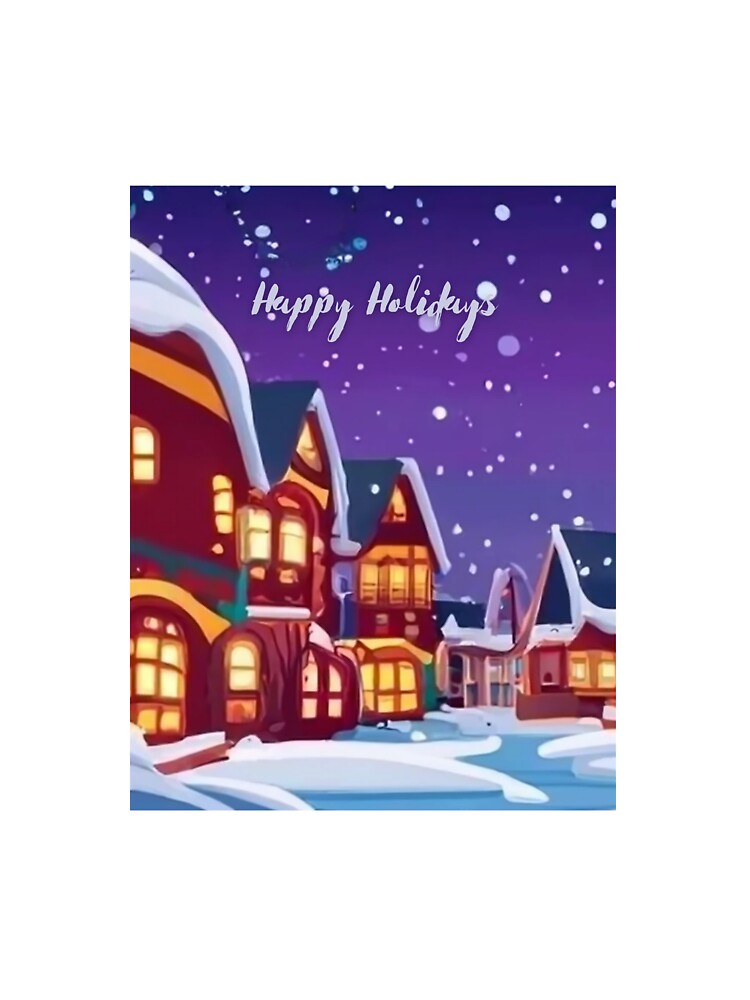 Happy Holidays winter village scene in a cartoon style by StoreByNiNi