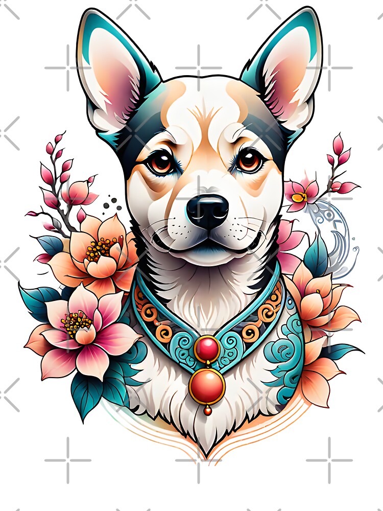 A cute dog with beautiful flowers in Chinese style by DADA635