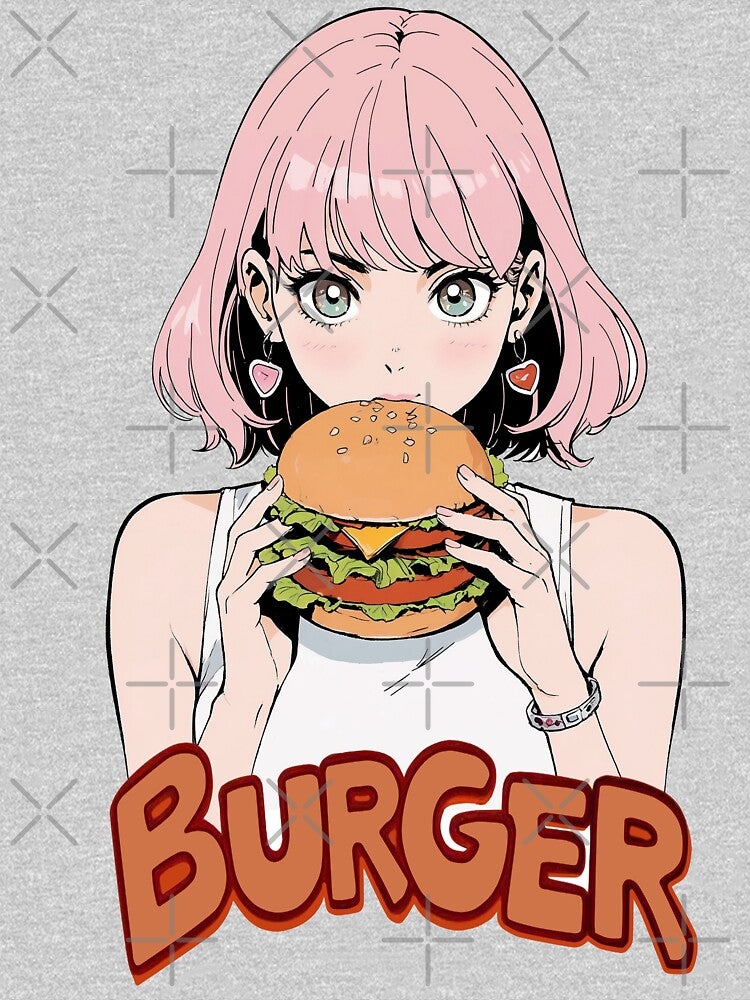 Cute girl eating a hamburger by JonelleTshirts