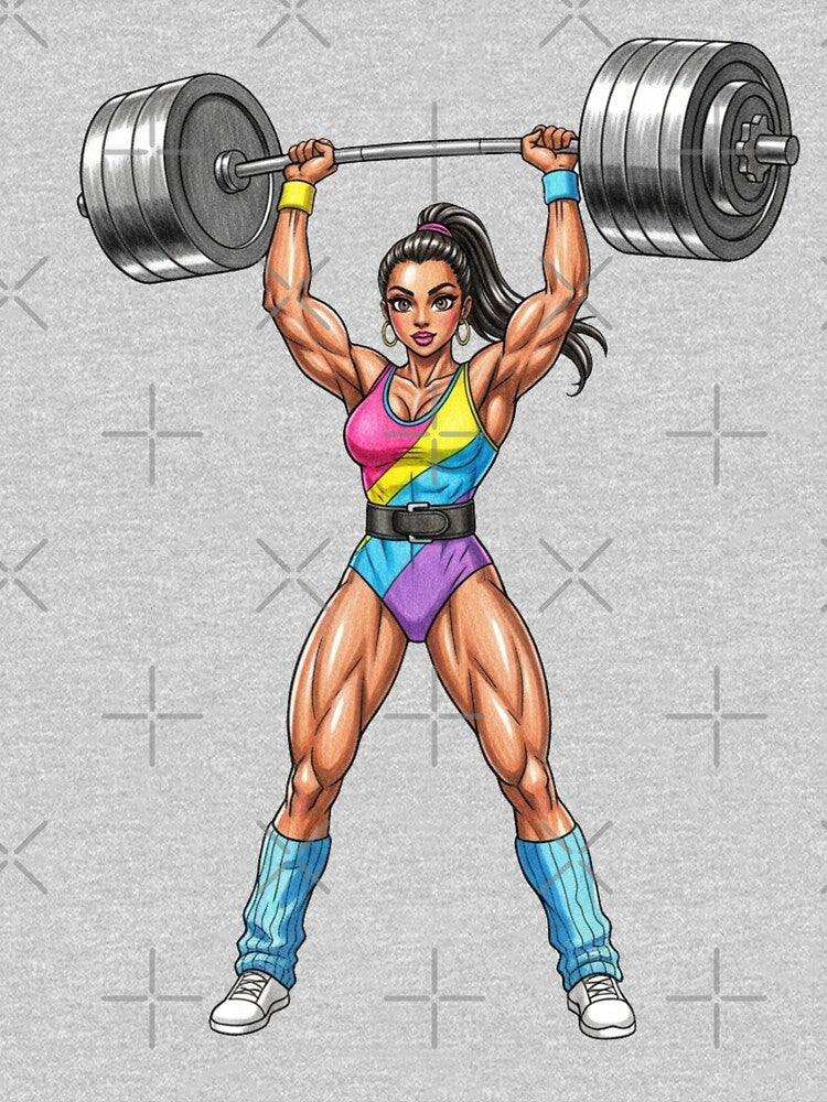 Retro Fitness Girl Lifting Weights Pop Art Style by JonelleTshirts