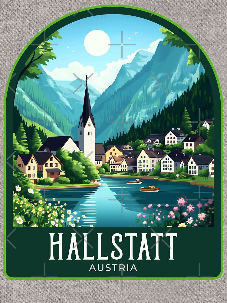 Hallstatt Vintage Travel Illustration by HomeLivingCo