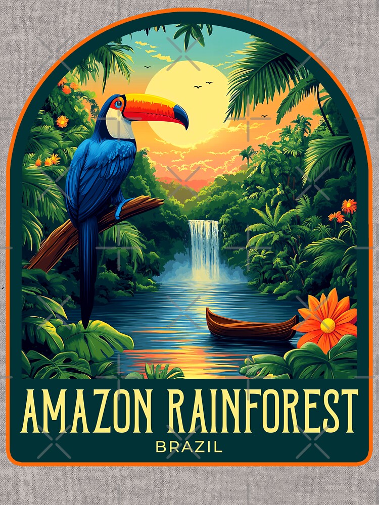 Amazon Rainforest Vintage Travel Illustration by HomeLivingCo