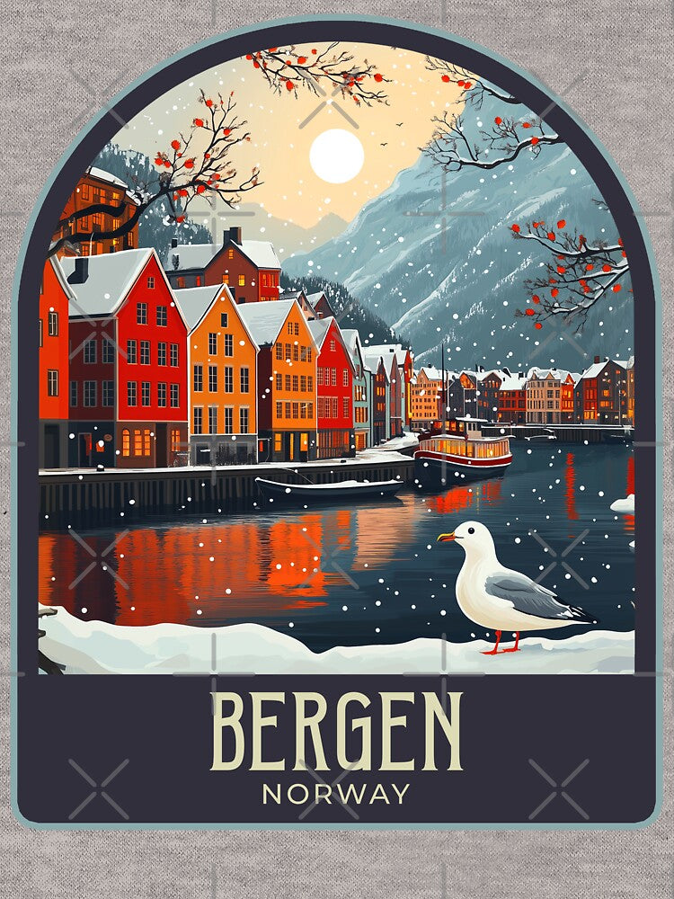 Bergen Vintage Travel Illustration by HomeLivingCo