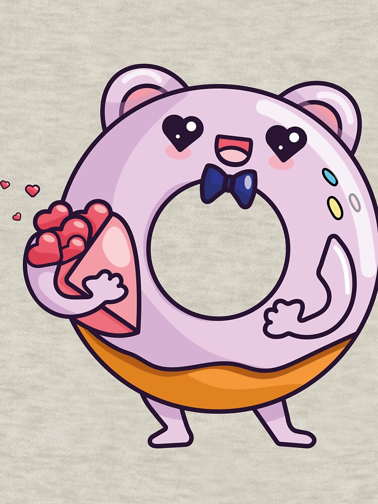 Funny donut character with bouquet in kawaii style. by IrinaCuteLab