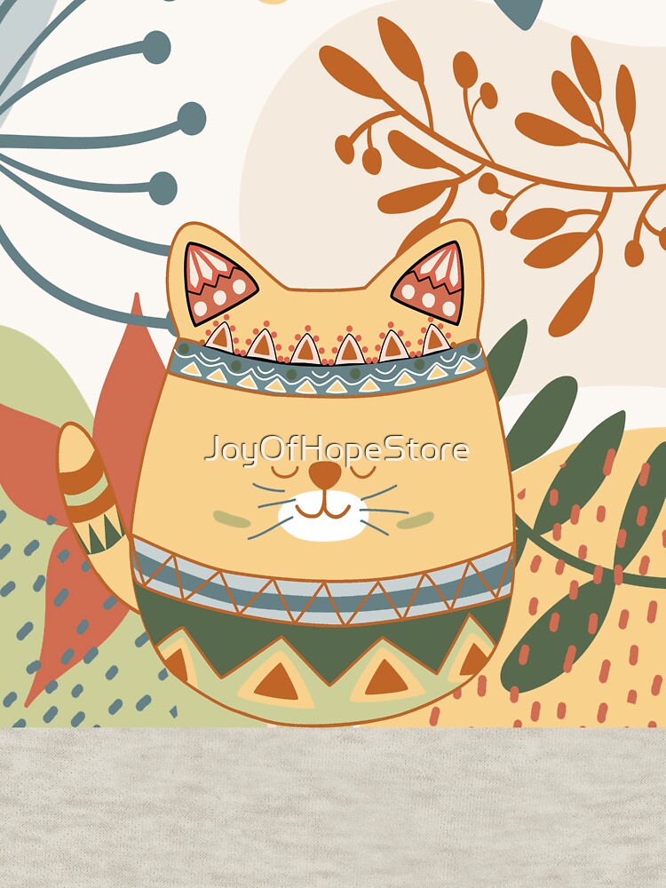 Chubby Boho Kitty Cat with a Chic Boho Background by JoyOfHopeStore