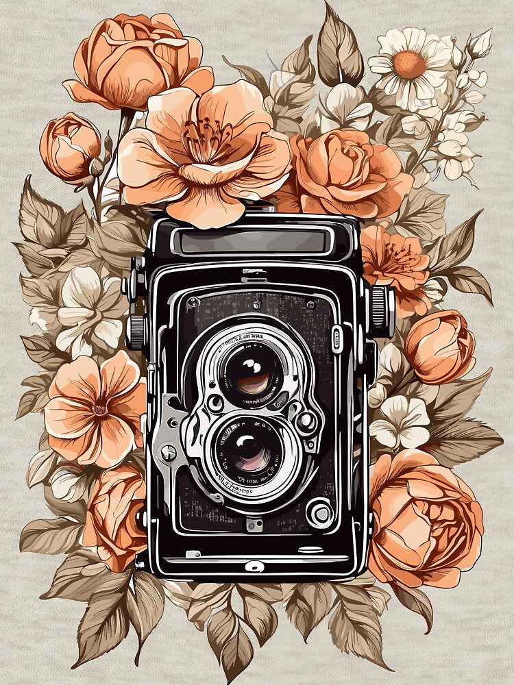 Retro and Vintage Camera Surrounded by Flowers by KesslerMerch