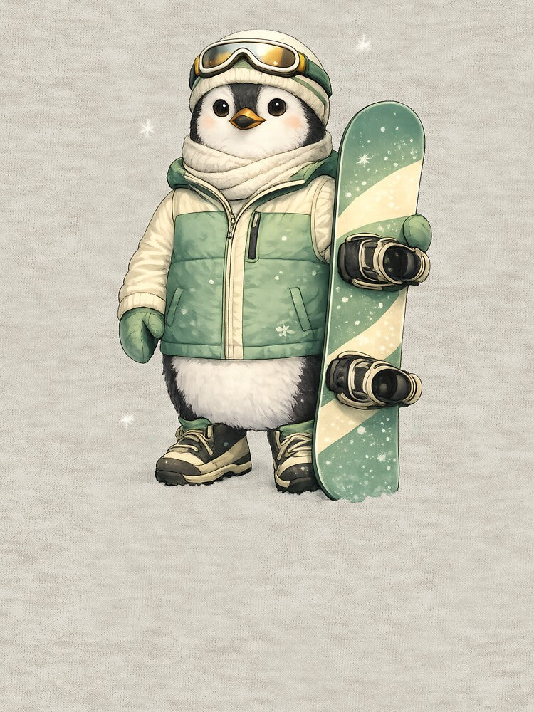 Cozy Penguin Snowboarder – Minimal Winter Sports Character by Ombrya