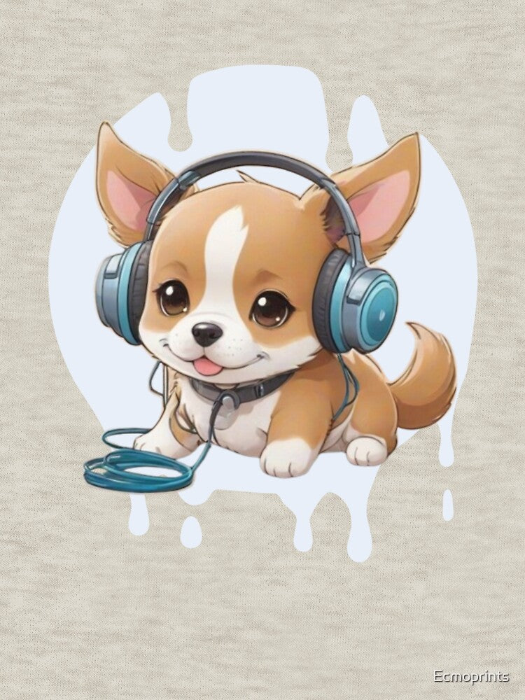 Cute Kawaii Puppy with Headphones by Ecmoprints