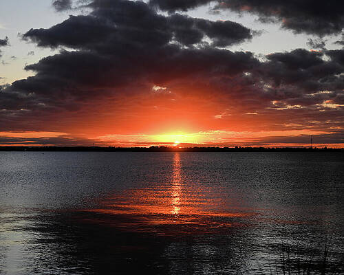 Red Sunset In Black Cloud At Melbourne Beach Park Florida Print