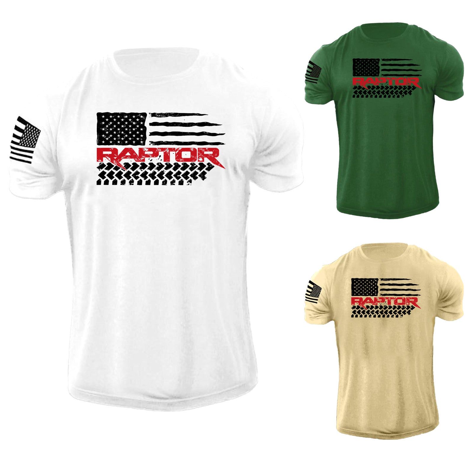 Men's USA Raptor Flag Distressed American T Shirt Patriotic 100% Cotton Tee