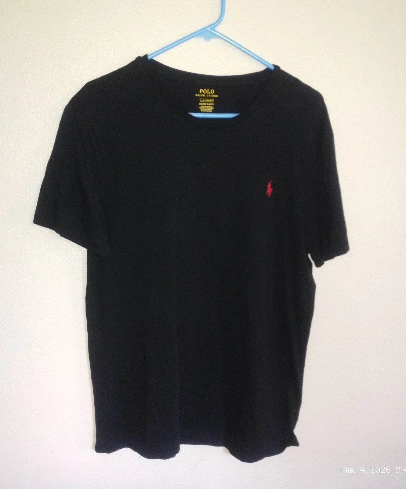 Polo Ralph Lauren Large Custom Slim Fit Black Red Pony Logo Tee (1)