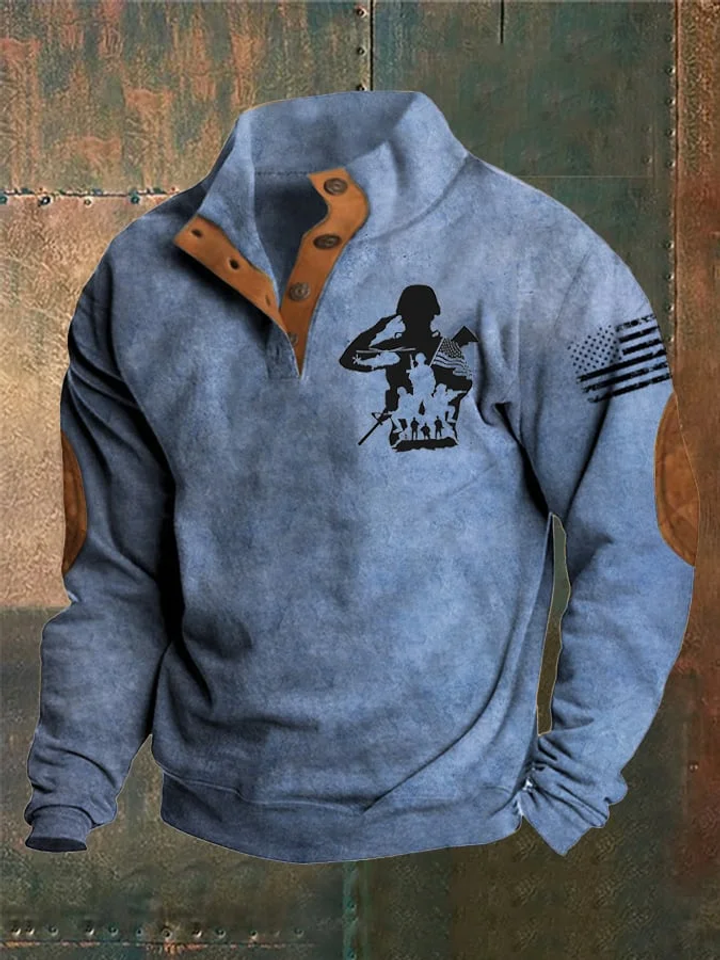 Men's Veteran Flag Vintage Stand Collar Sweatshirt