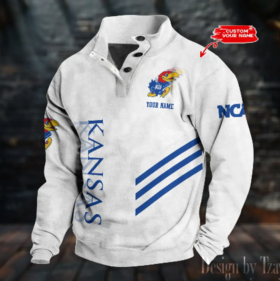 Personalized Jayhawks Stand Collar Sweatshirt, Basketball Fan Gift